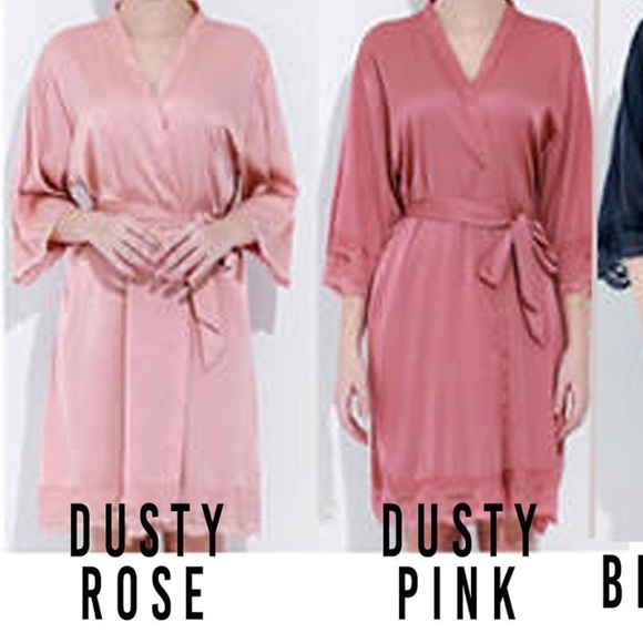 Bridesmaid Robes Gift Bridal Party Silk Lace Trim Robe Dusty Pink Adult One Size - Picture 4 of 11